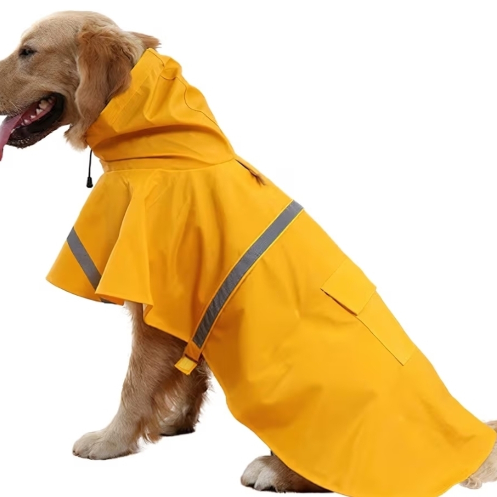 Yellow Dog Raincoat with Blue Stripe